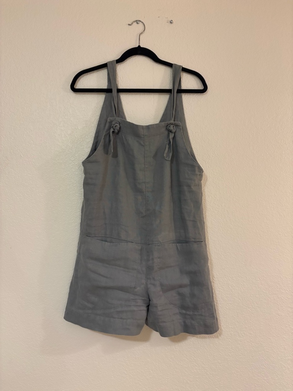 Women's Gray Linen Short Romper with Tie-Strap